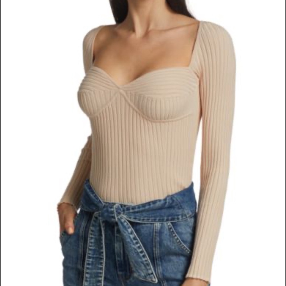 NWOT Jonathan SIMKHAI Sammy Traveling Rib Bustier Long-Sleeve T-Shirt